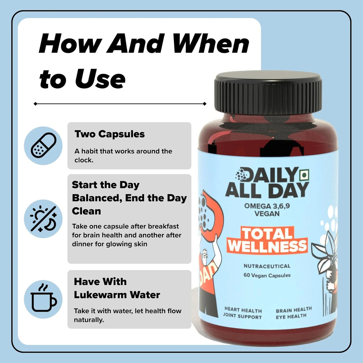 Total Wellness Vegan Omega 3 6 9 - Heart, Brain & Eye Health Support