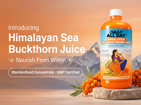 Daily All Day Himalayan Sea Buckthorn Juice made from nutrient-rich sea buckthorn berries