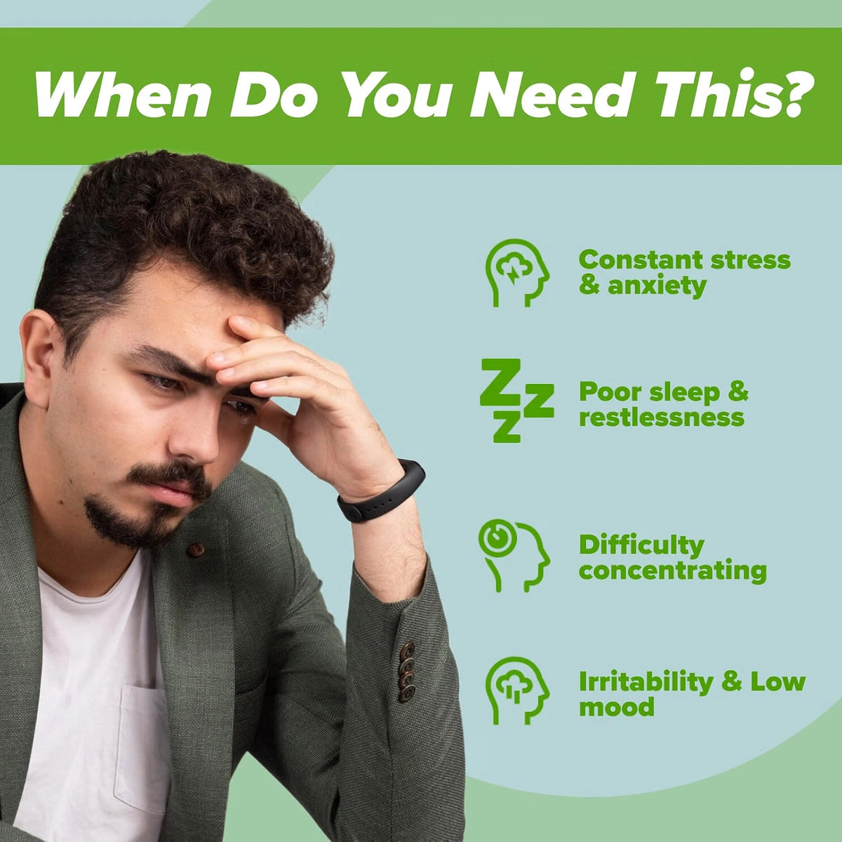 Cortisol supplement - signs of stress, poor sleep and low focus