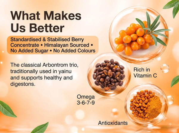 Himalayan sea buckthorn juice with naturally occurring vitamins, nutrients and antioxidants