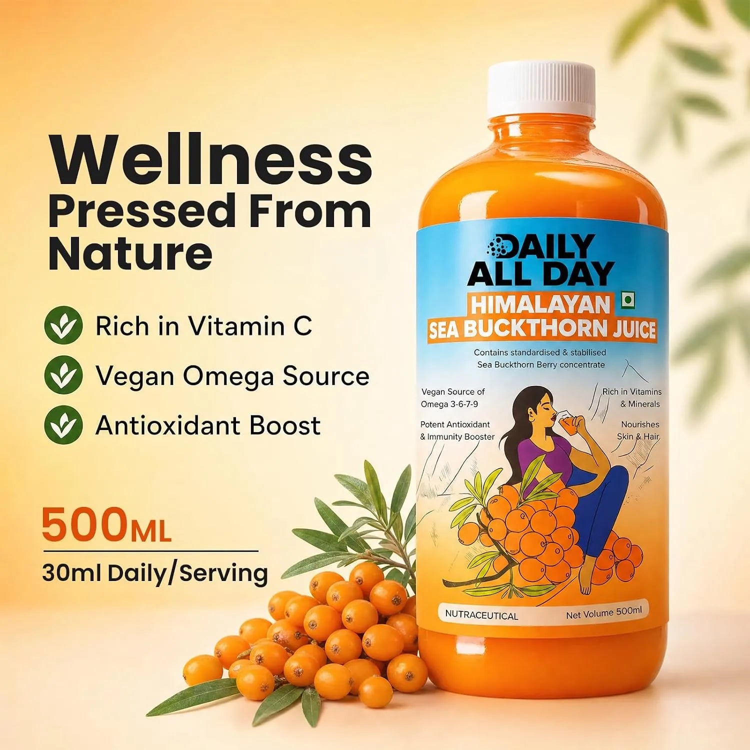 Sea Buckthorn Juice 500Ml - Glowing Skin & Omega 7