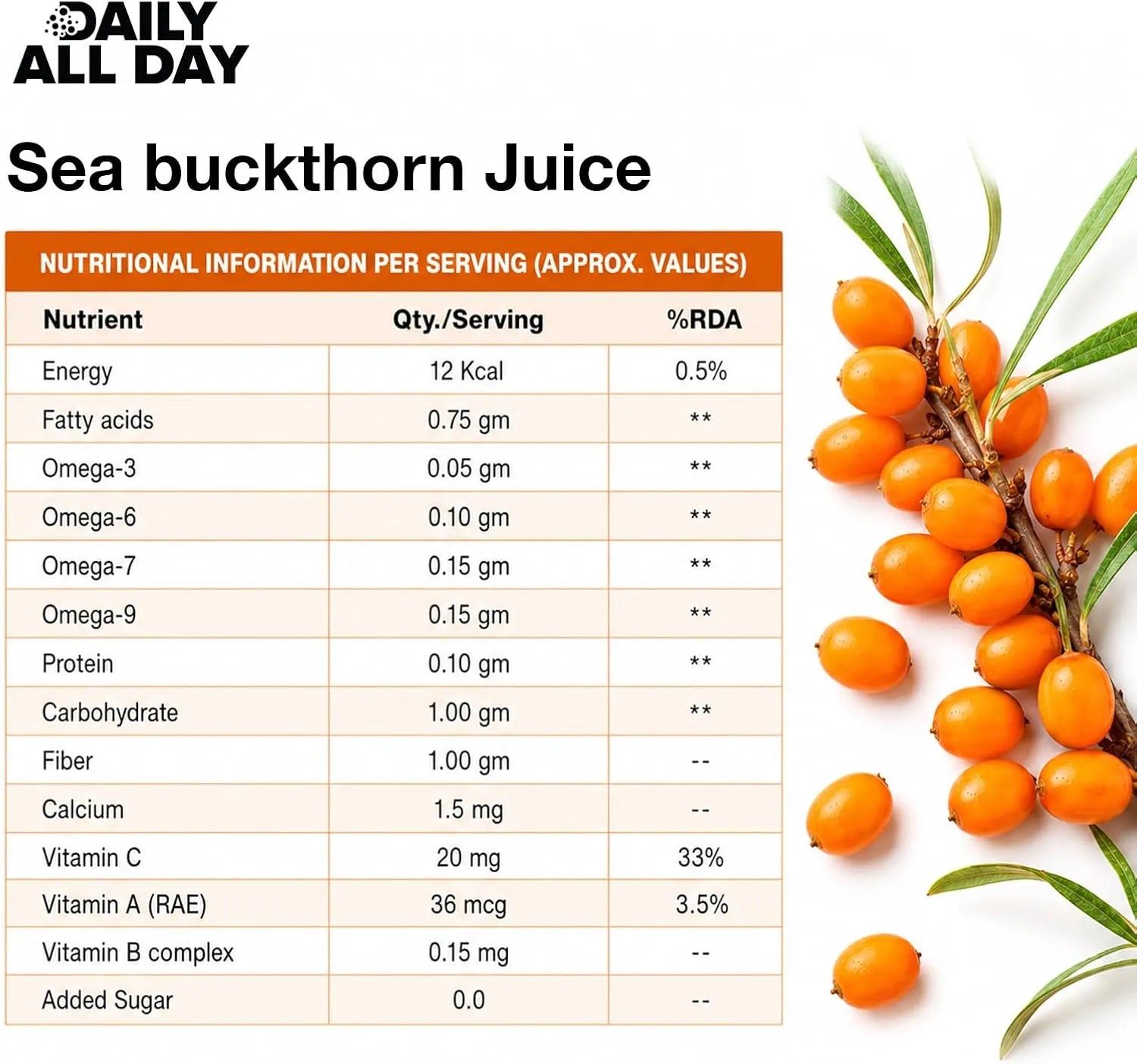 Sea Buckthorn Juice 500Ml - Glowing Skin & Omega 7