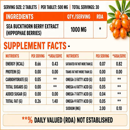 Sea Buckthorn Tablets - Omega-3,6,7 & 9 Daily Wellness & Nutrition