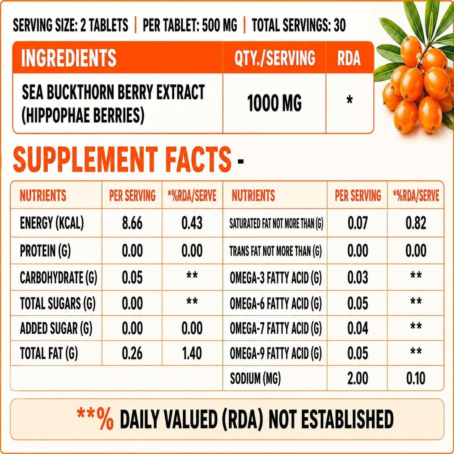Sea Buckthorn Tablets - Daily Wellness & Nutrition