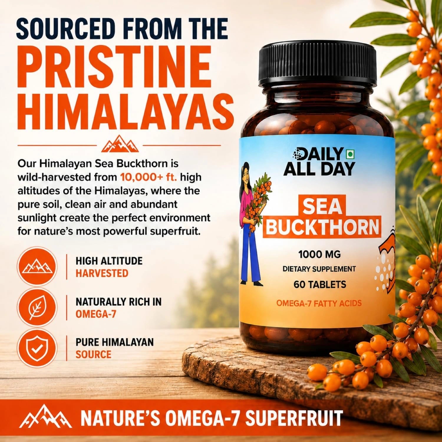 Sea Buckthorn Tablets - Omega-3,6,7 & 9 Daily Wellness & Nutrition