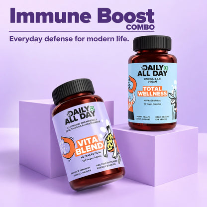 Immune support supplements - daily multivitamin and vegan omega 3 6 9 capsules
