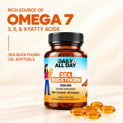 Omega 7 fatty acids plus omega 3, 6 and 9 from sea buckthorn oil softgels