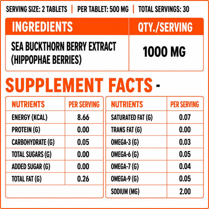 Sea Buckthorn Tablets - Omega-3,6,7 & 9 Daily Wellness & Nutrition