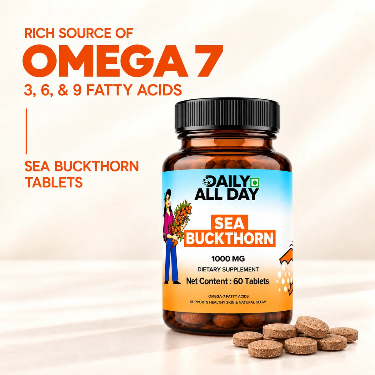 Sea Buckthorn Tablets - Omega-3,6,7 & 9 Daily Wellness & Nutrition