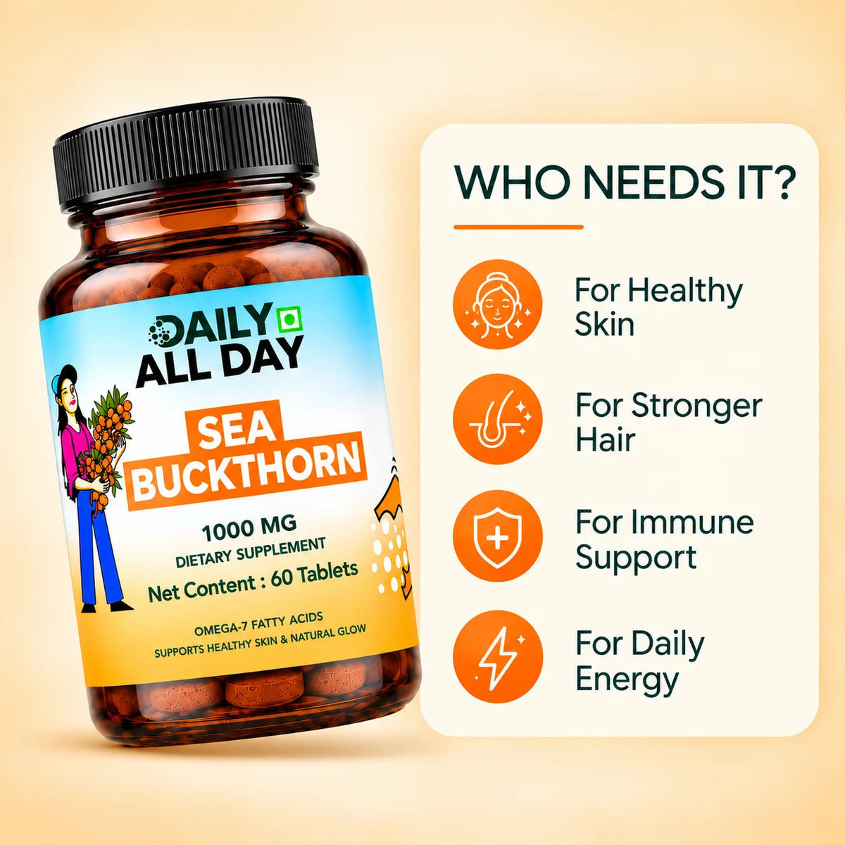 Sea Buckthorn Tablets - Omega-3,6,7 & 9 Daily Wellness & Nutrition