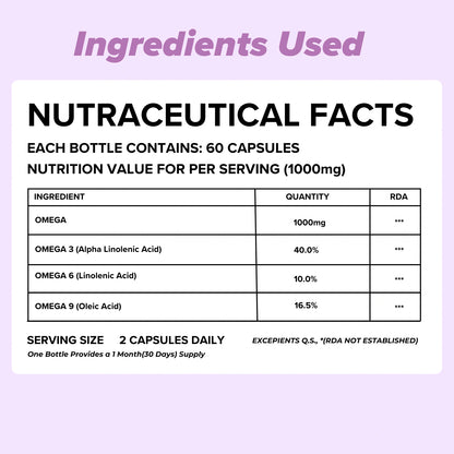 Omega 3 6 9 supplement facts - 1000mg plant based omega 3 per serving