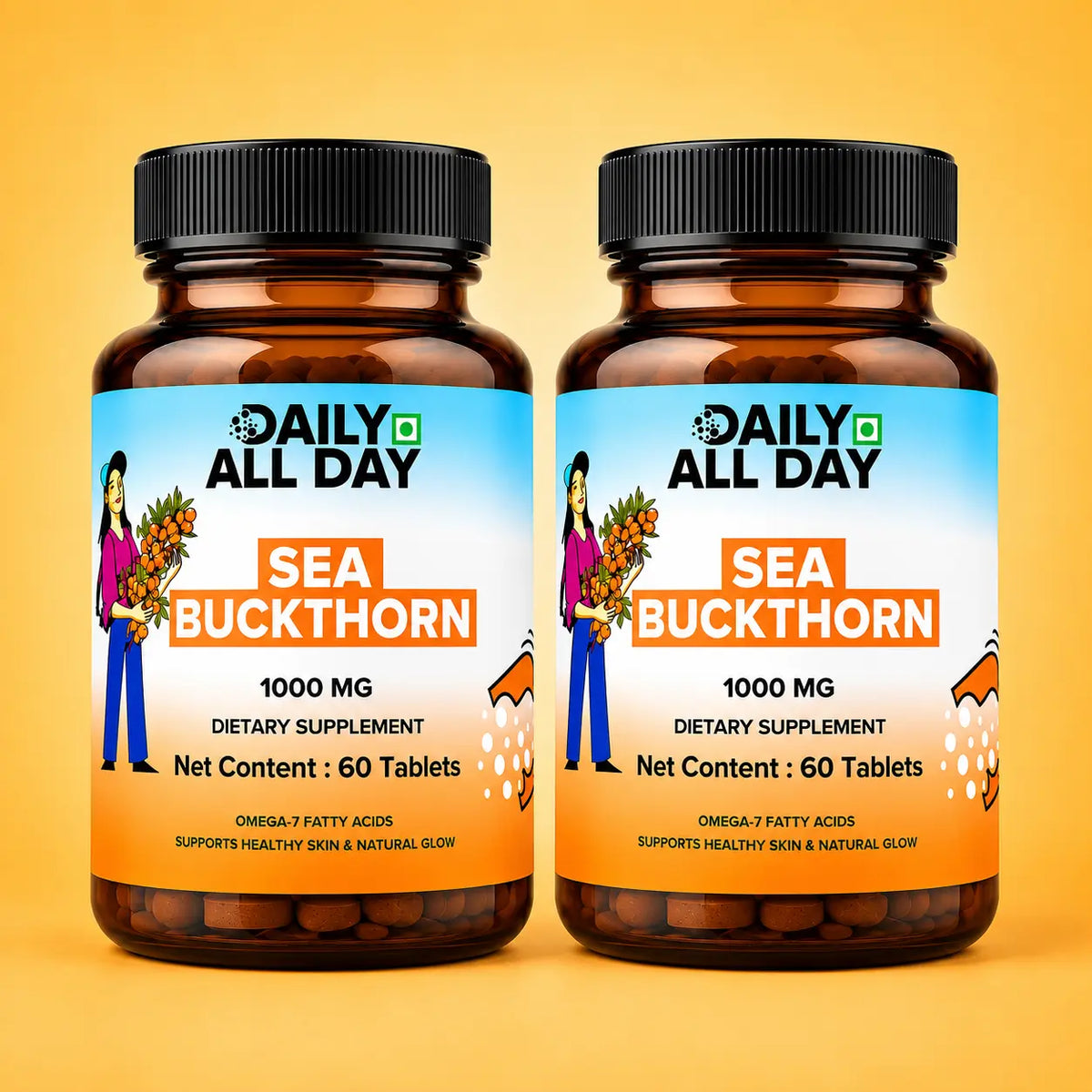 Sea buckthorn tablets - 2 bottle pack, an easy alternative to sea buckthorn capsules